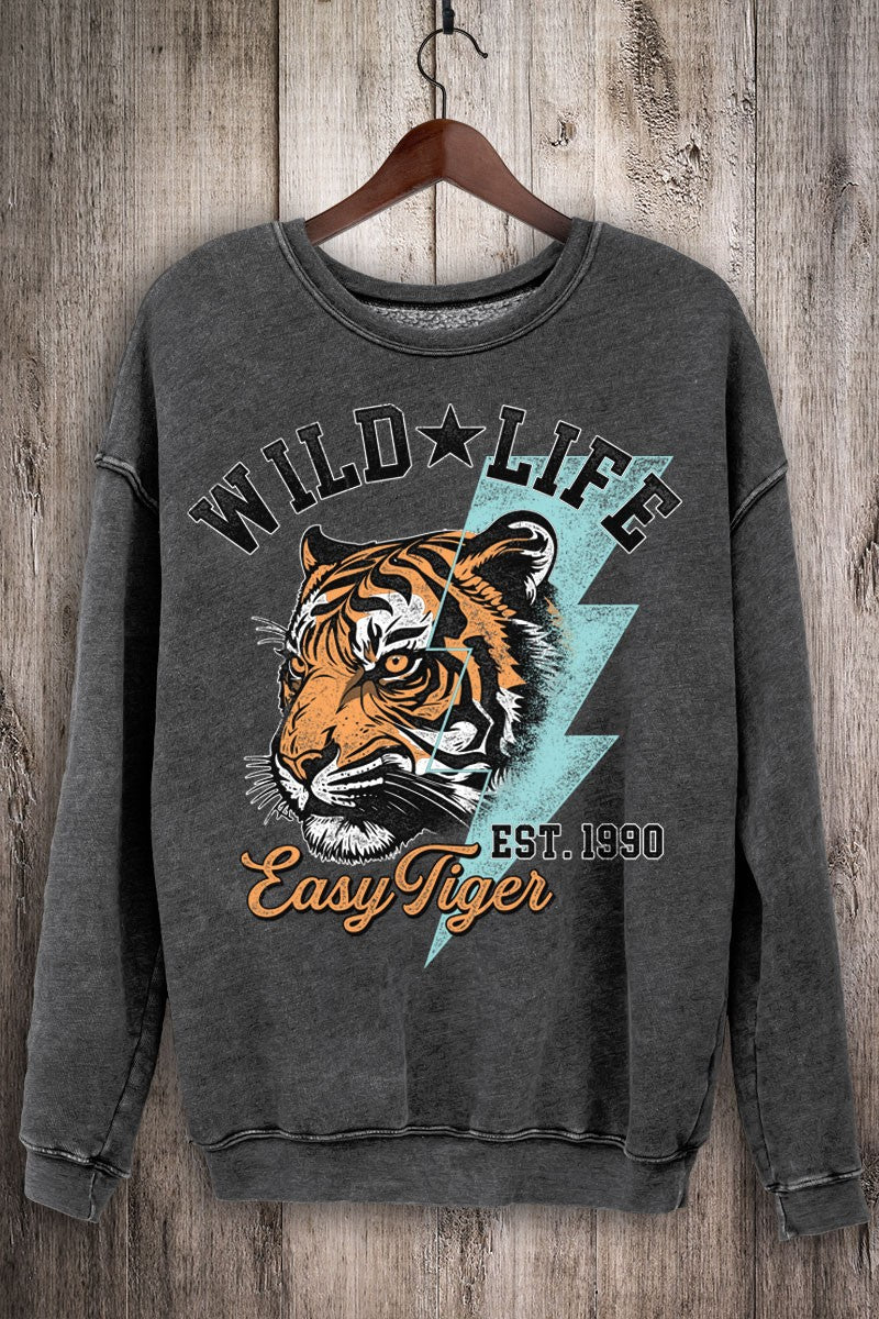 wild life tiger mineral graphic sweatshirt in grey
