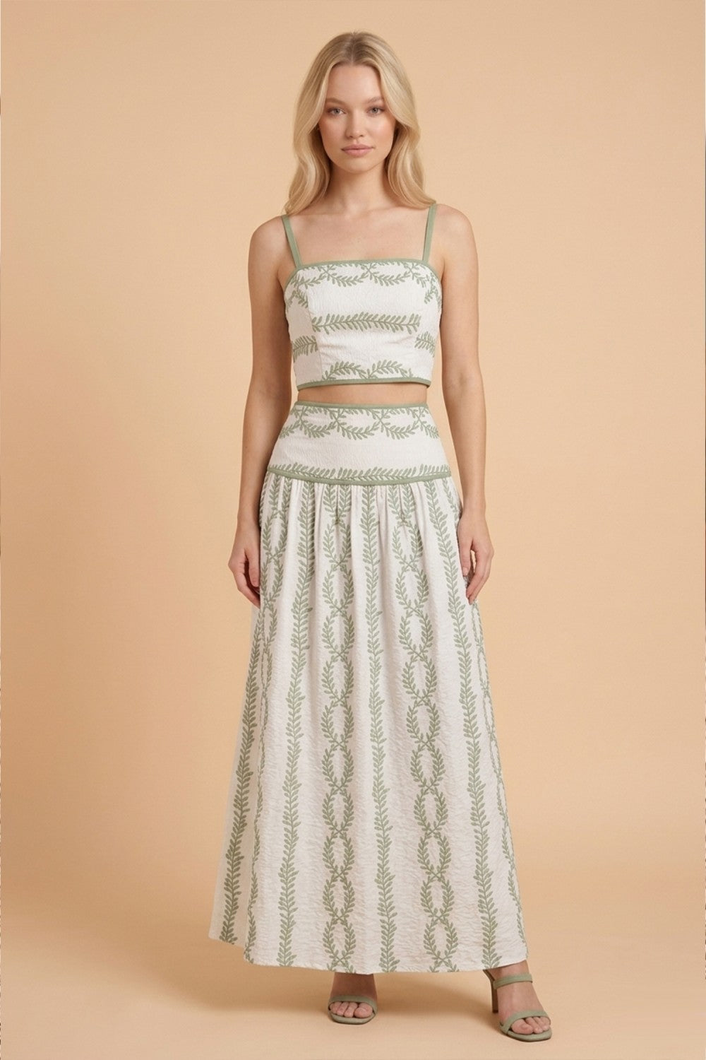 Embroidered Piping Detail Skirt