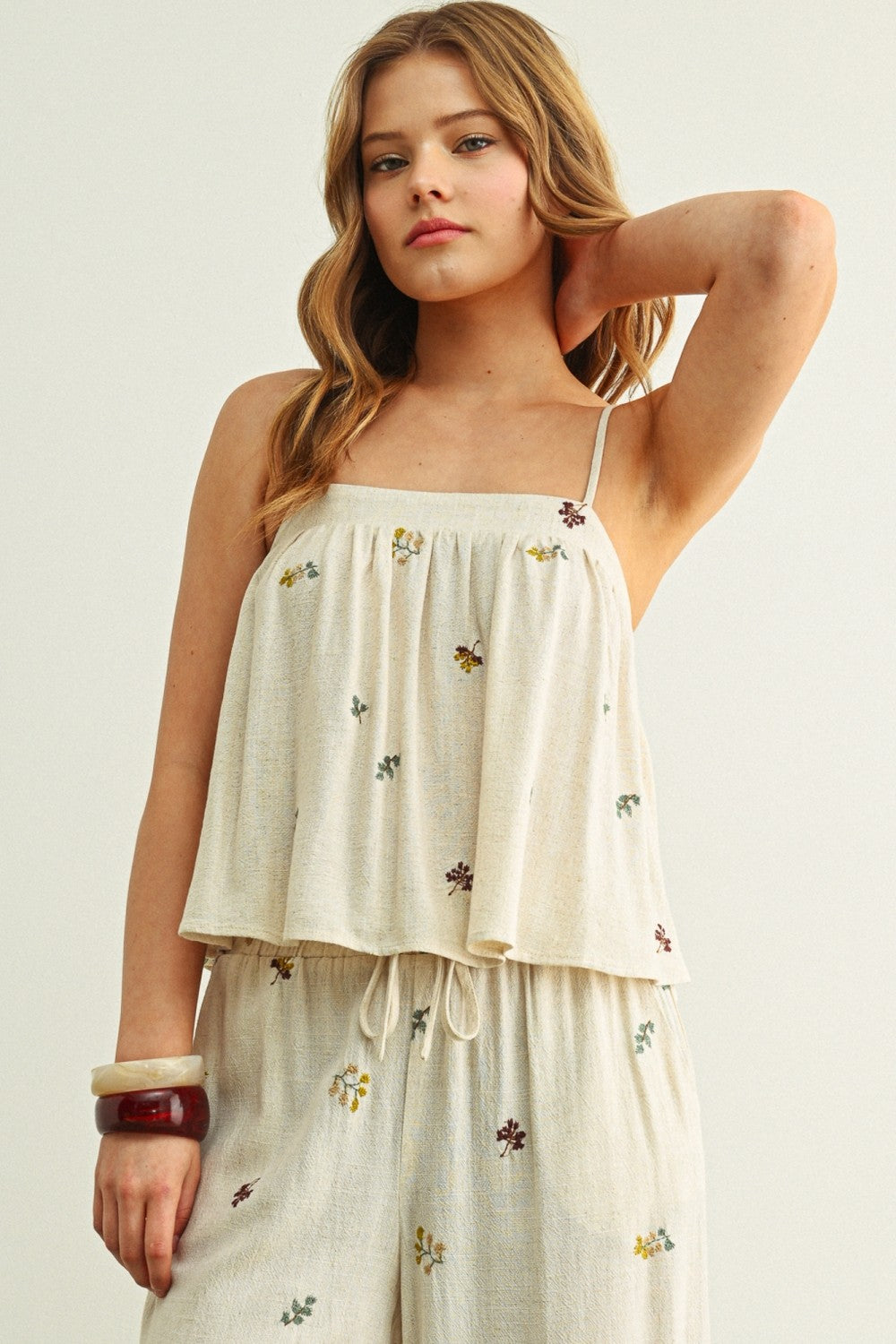 Embroidered Gauze Crop Top