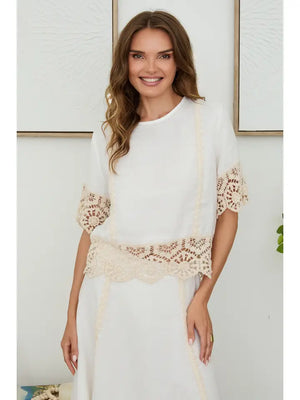 Crochet Lace Hem Linen Top