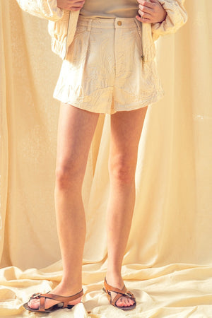 Floral Jacquard Pleated Shorts