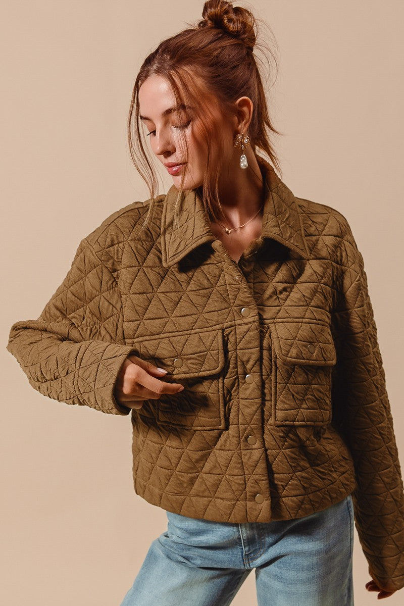 triangle quilting stitch button jacket in mocha-front