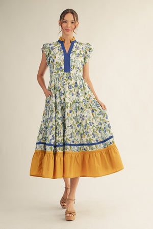 Blooming Contrast Tiered Midi Dress