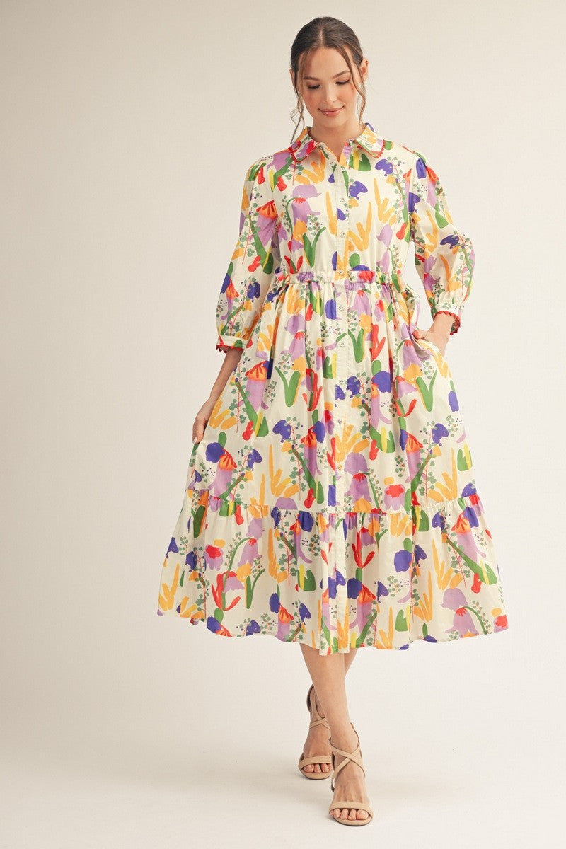 Spring Garden Side Tie Midi Dress