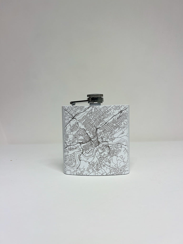 knoxville tennessee map flask in white