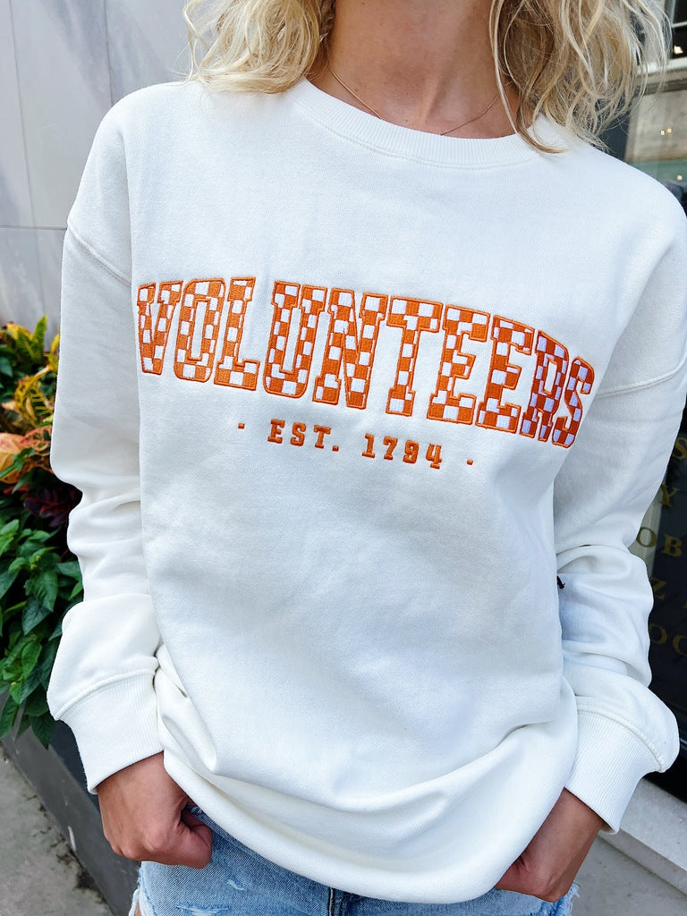 gameday social tennessee volunteers carter checkered comfort crewneck long sleeve sweatshirt in white