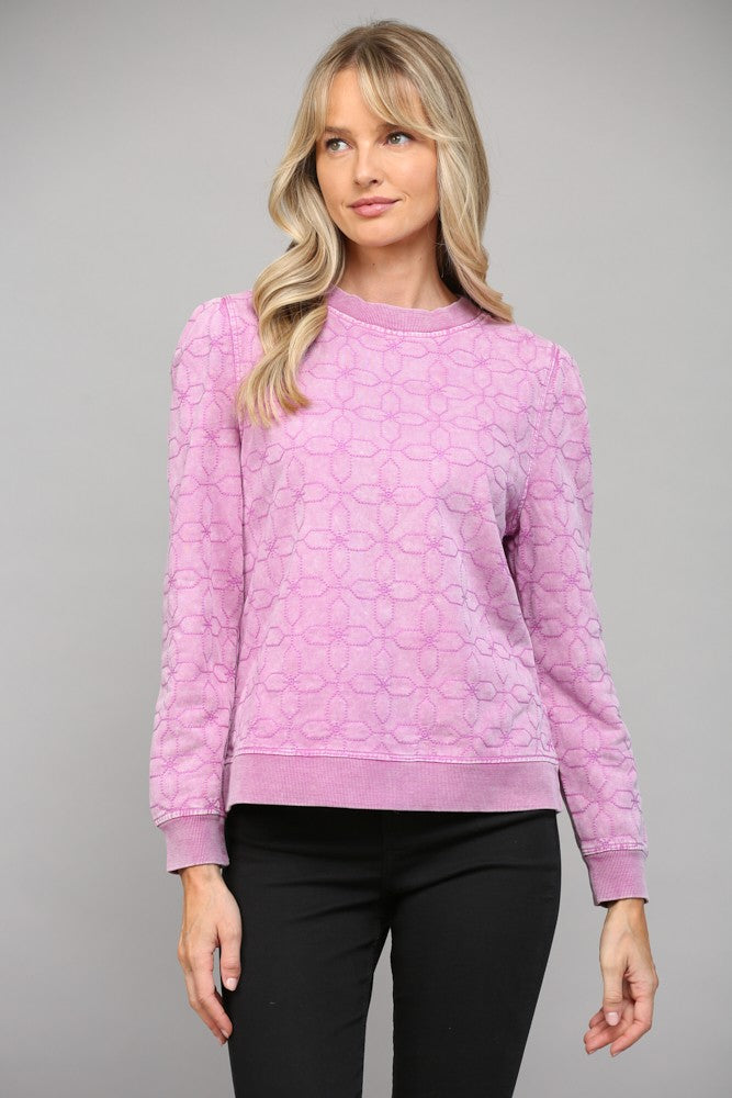 Geometric Embroidered Terry Top