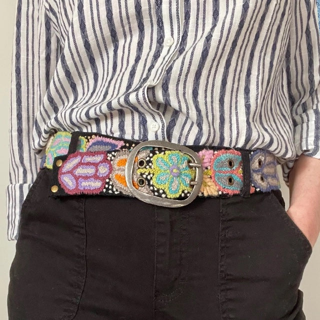 jenny krauss folklorica floral embroidered belt on model