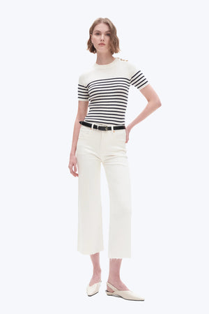 High Rise Raw Hem Wide Leg Jean