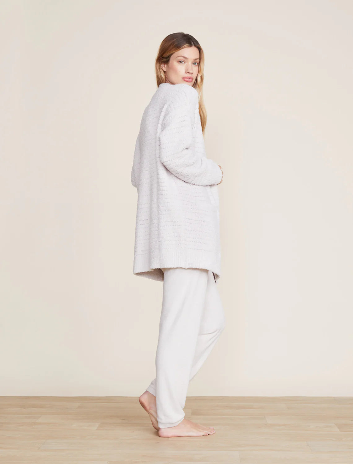 barefoot dreams cozychic boucle welt pocket cardigan in almond