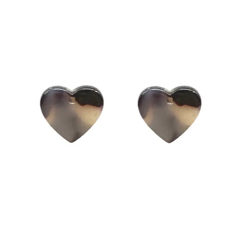 Brown Tortoise Heart Stud Earrings