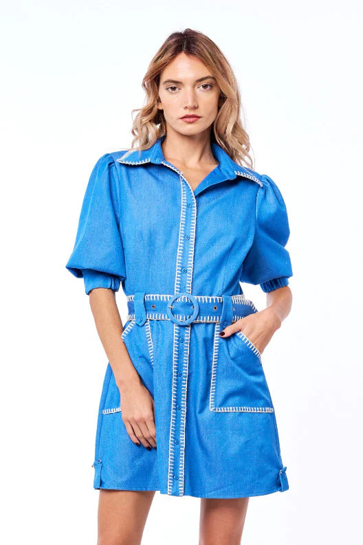 Ciebon Gelso Denim Effect Mini Dress in light blue