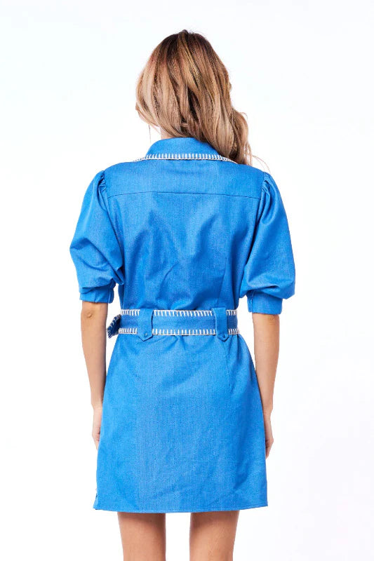 Ciebon Gelso Denim Effect Mini Dress in light blue