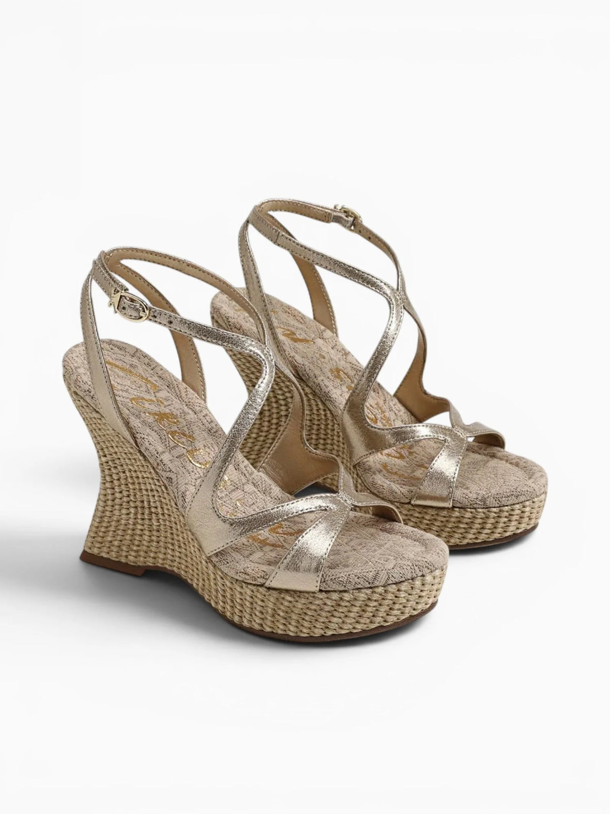 Circus NY by Sam Edelman Trina Platform Wedge Sandal Metallic Gold Faux Leather