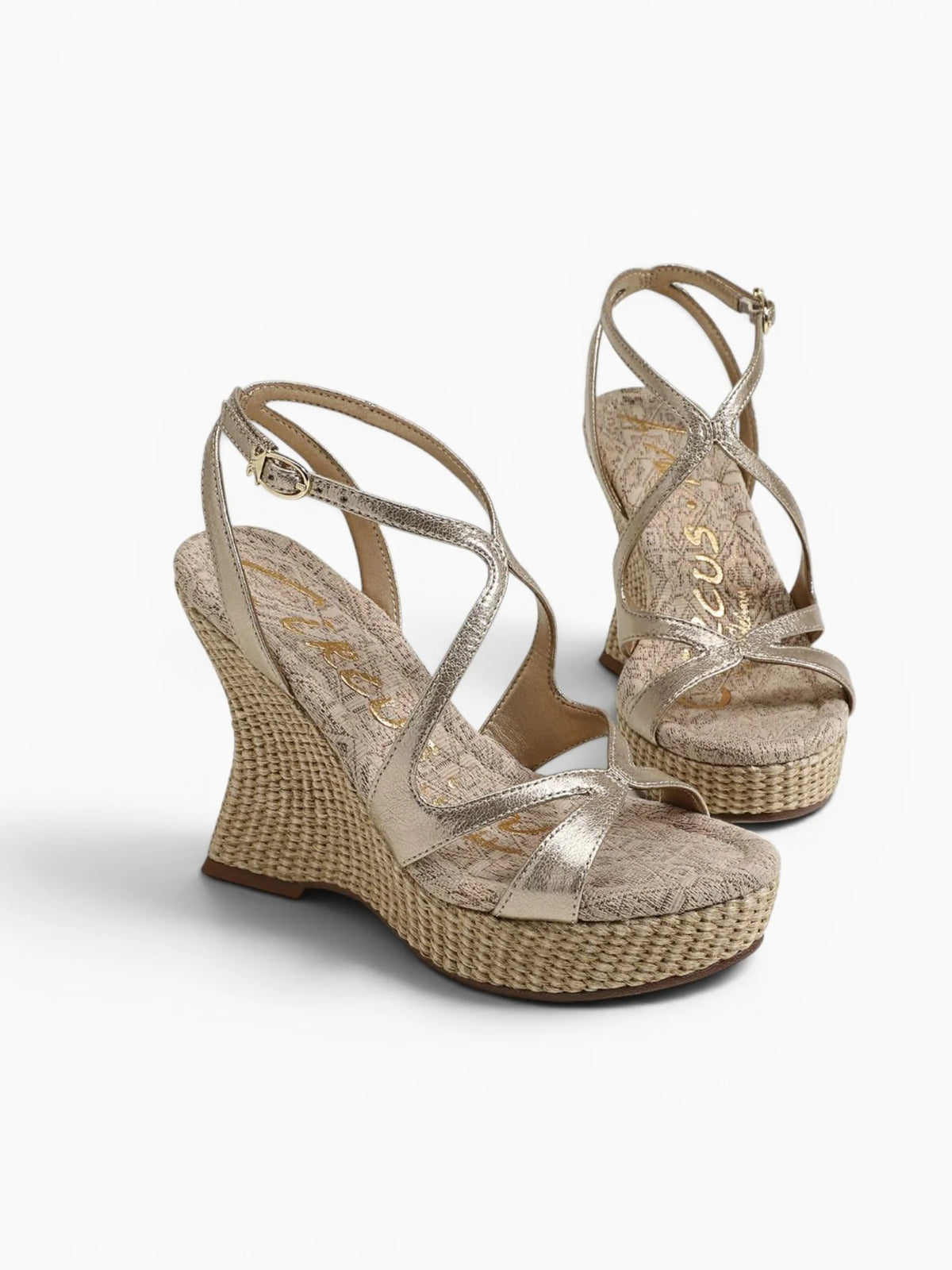 Circus NY by Sam Edelman Trina Platform Wedge Sandal Metallic Gold Faux Leather