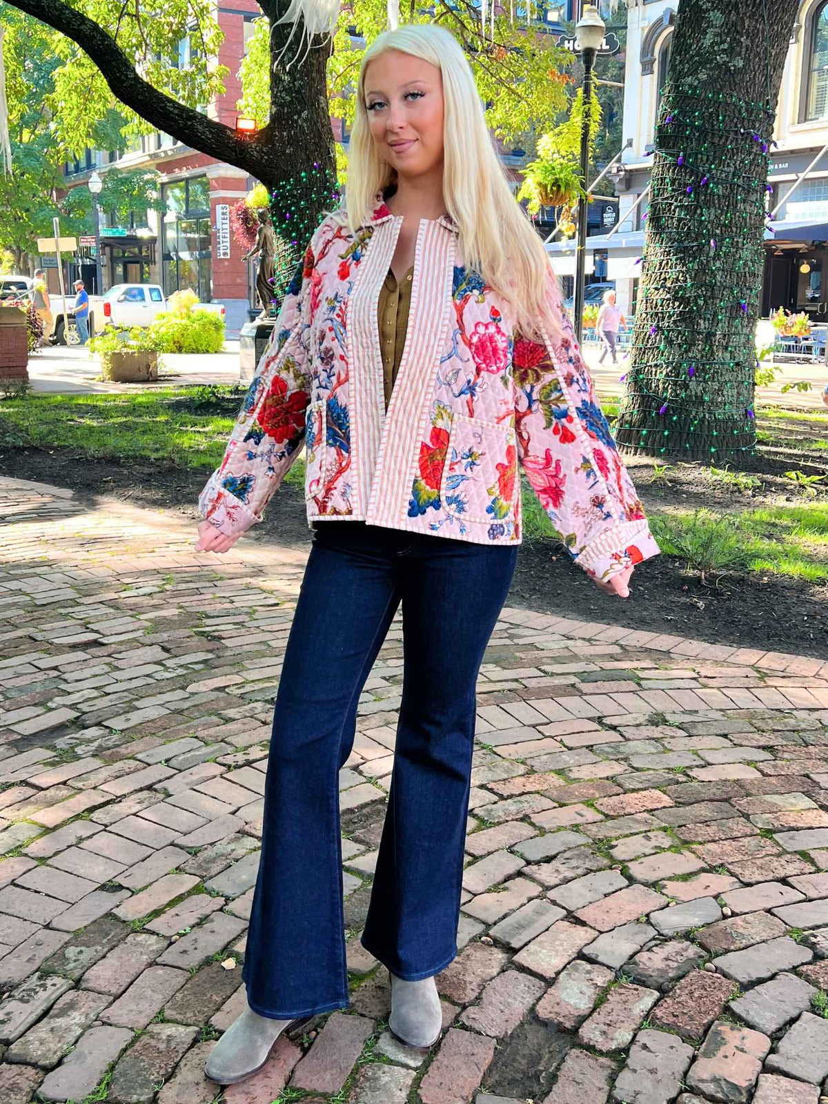 Contrast Panel Quilt Open Jacket