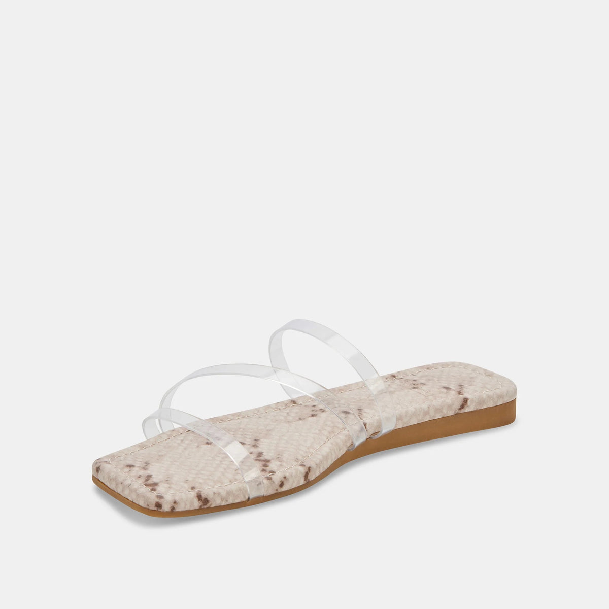 dolce vita vinny low profile sandals in crystal vinyl-front angle