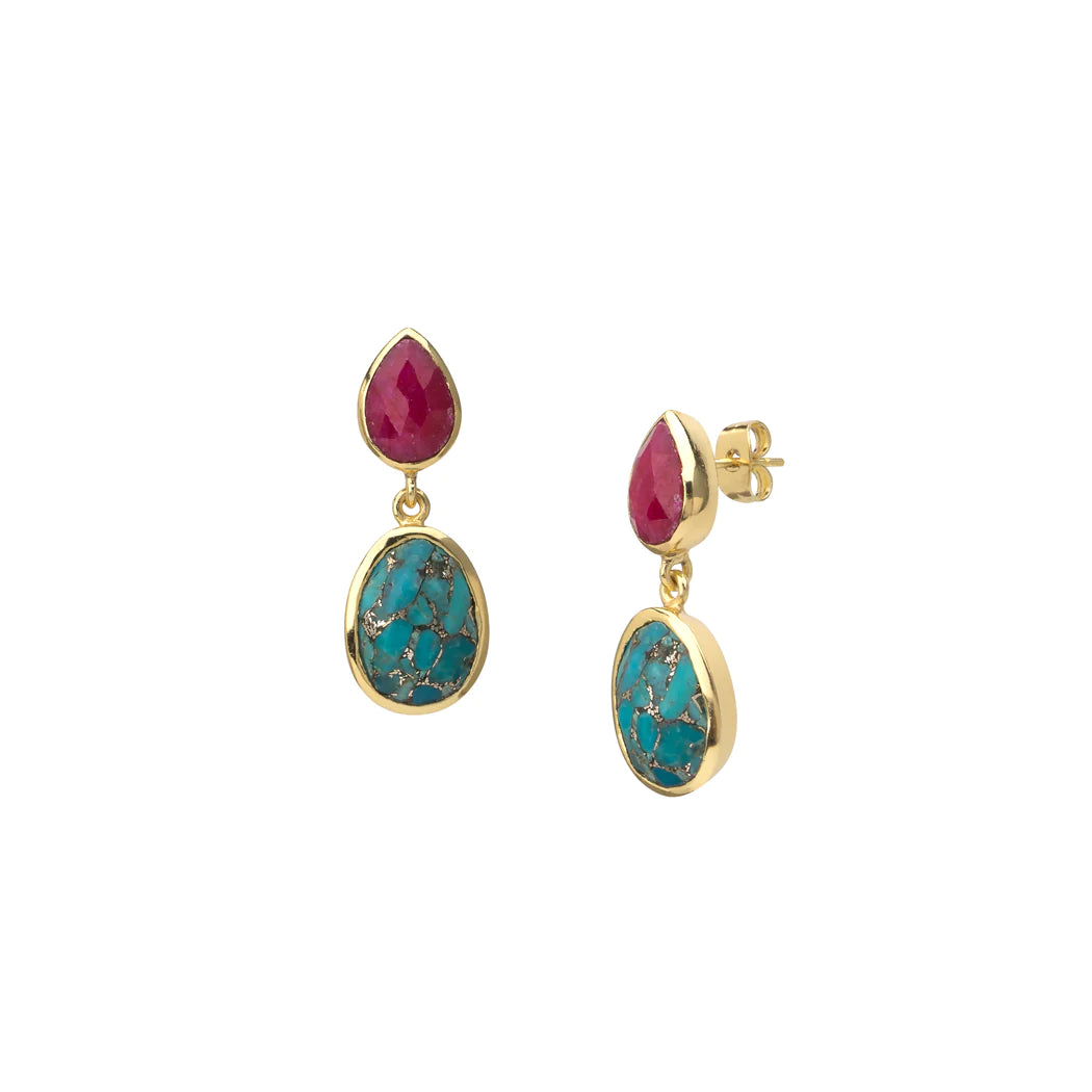 Ruby & Turquoise Drop Earrings