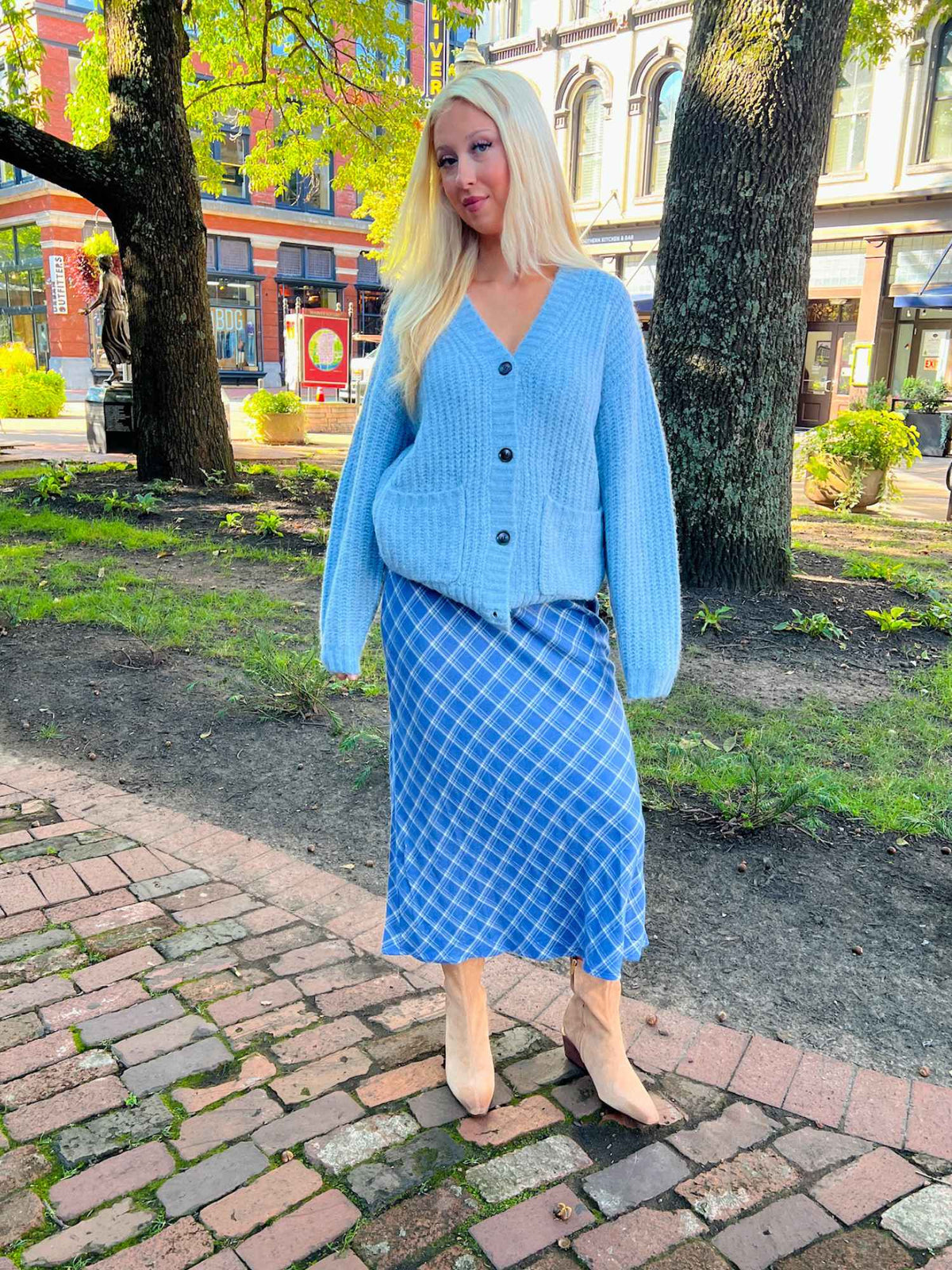 Z SUPPLY Europa Plaid Maxi Skirt Mystic Blue