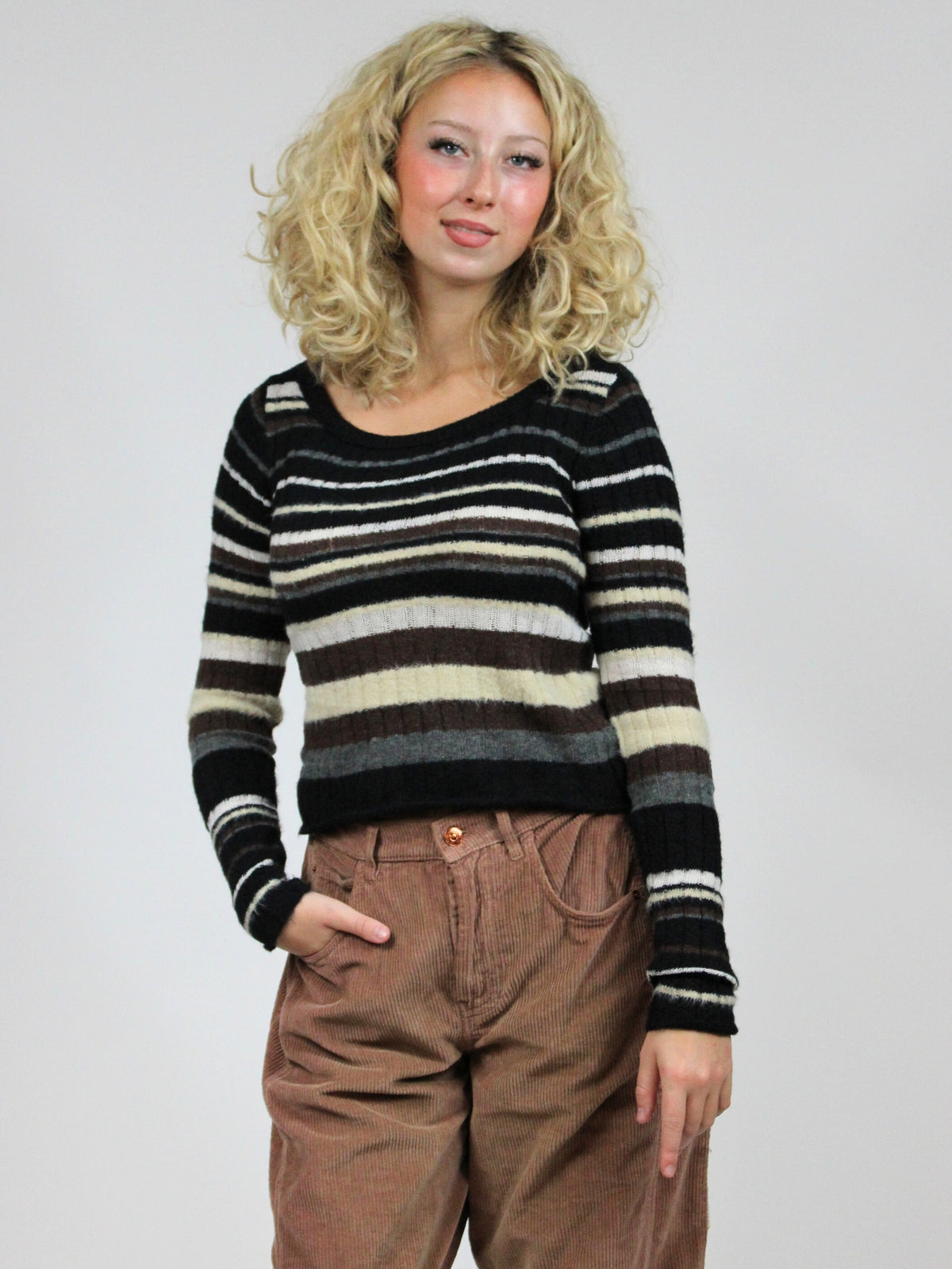 Free People Lumen Stripe Pullover sweater front model view