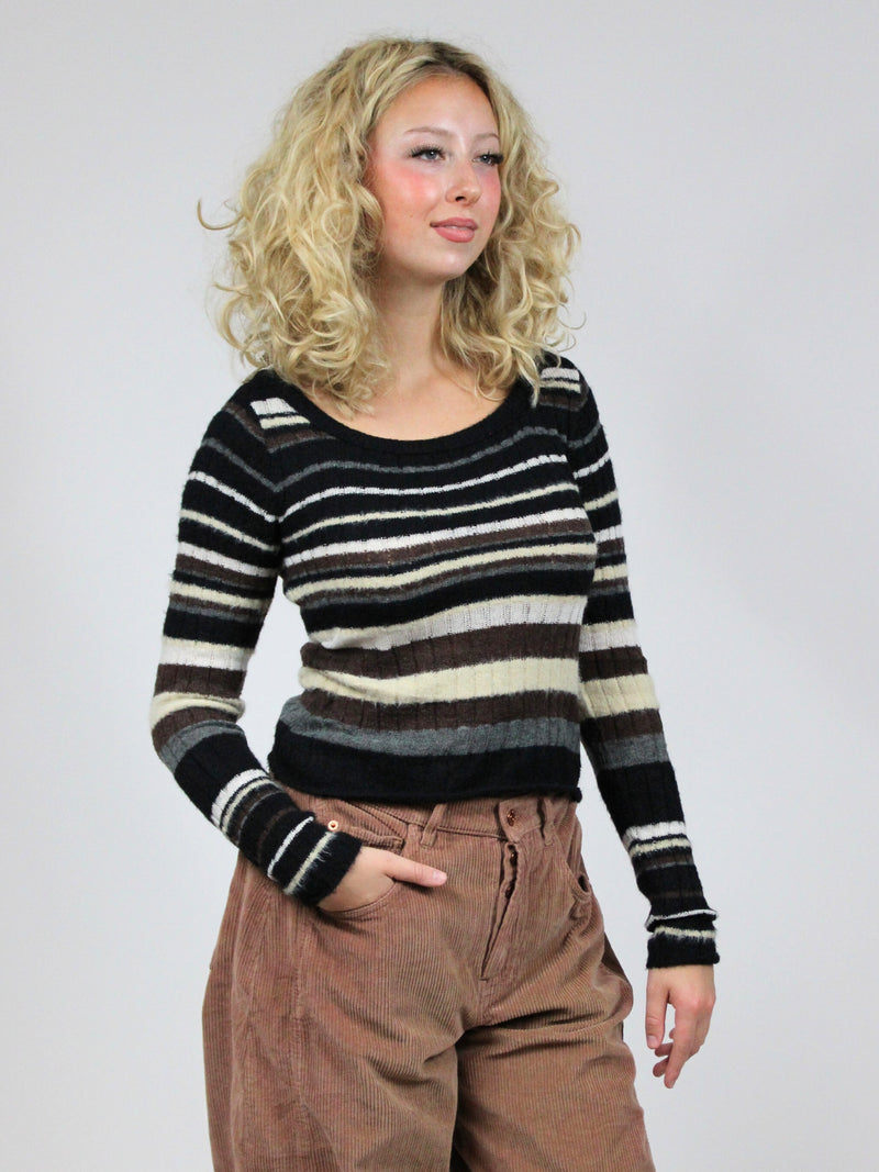 Free People Lumen Stripe Pullover sweater side model view