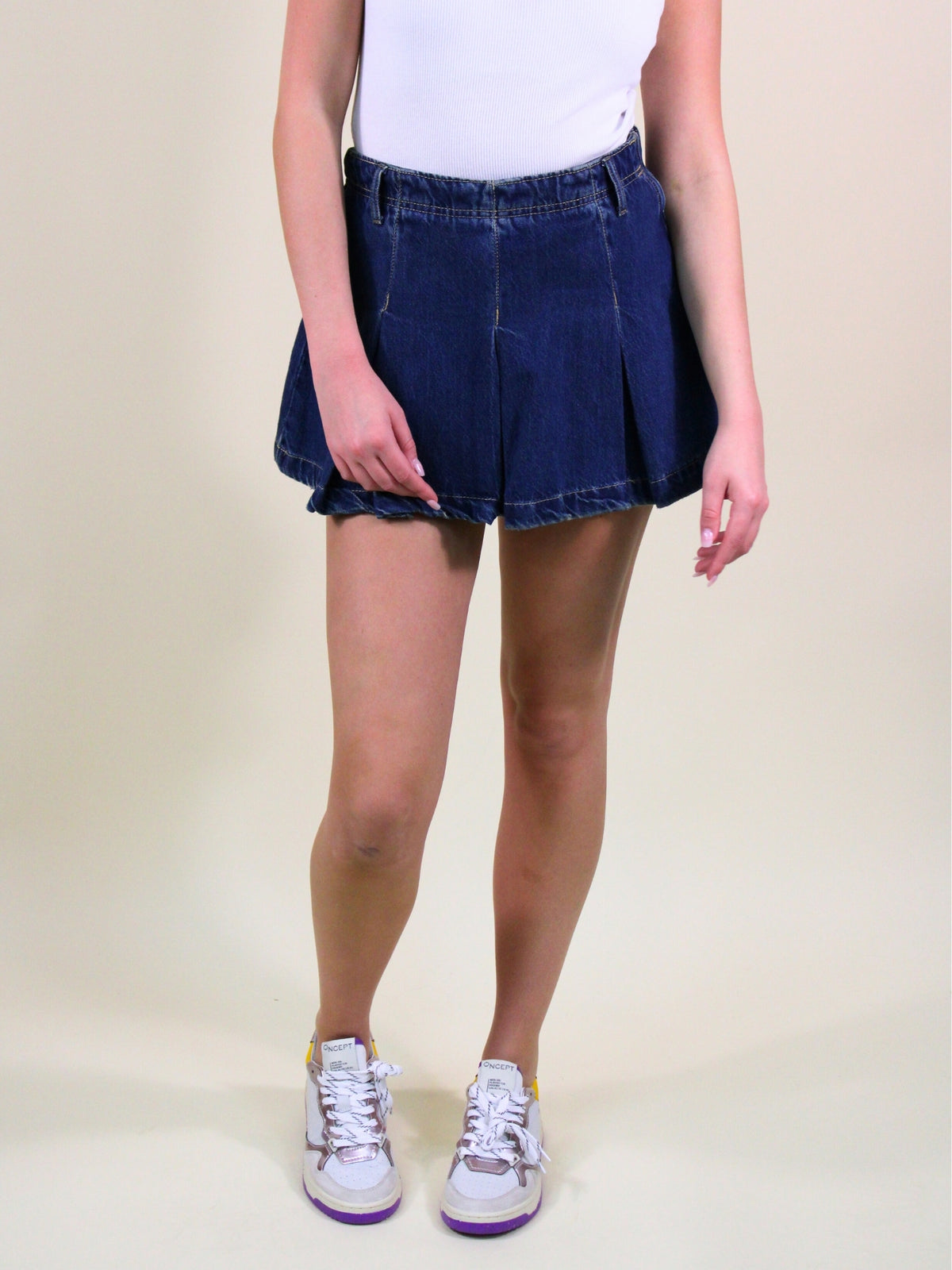 Free People Madison Ave Denim Skirt Wandering Eyes detail Model View