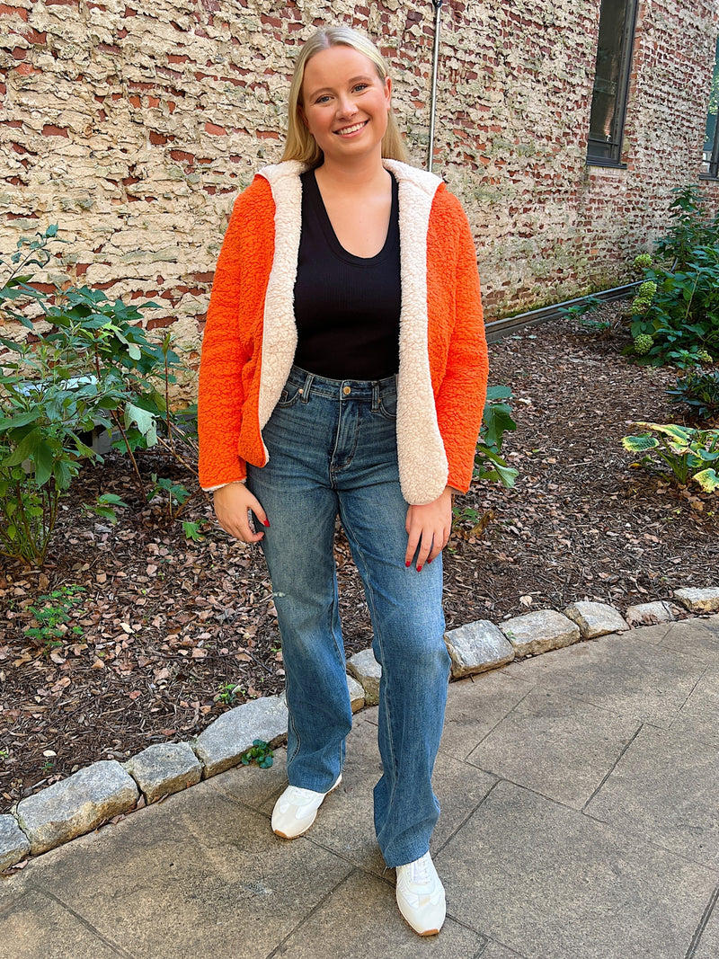 game day orange and white faux fur reversible hoodie jacket tennessee volunteers