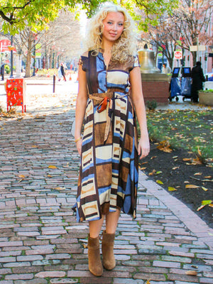 Geo Multicolor Tie Belt Dress
