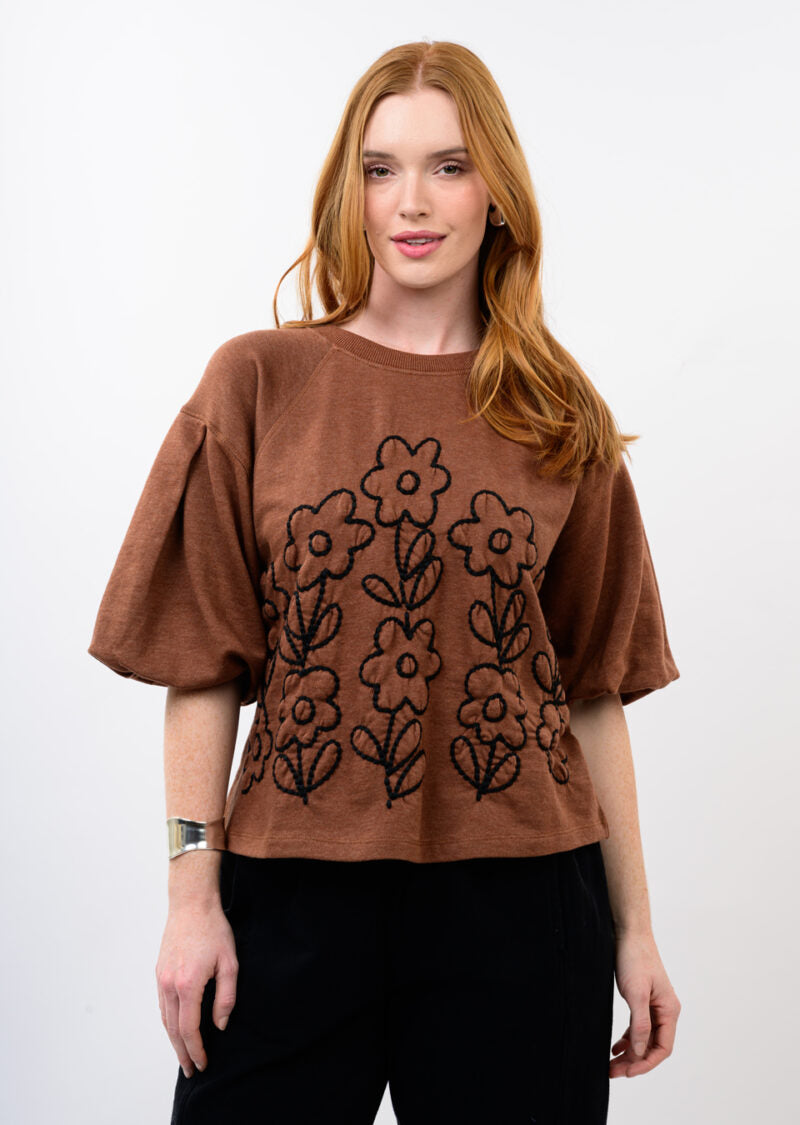 Ivy Jane Floral French Terry Crewneck CHOCOLATE