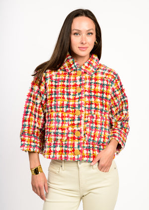 Ivy Jane Plaid Shag Jacket Multi Color 

