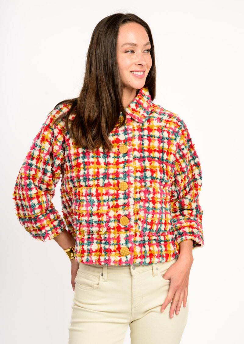 Ivy Jane Plaid Shag Jacket Multi Color 
