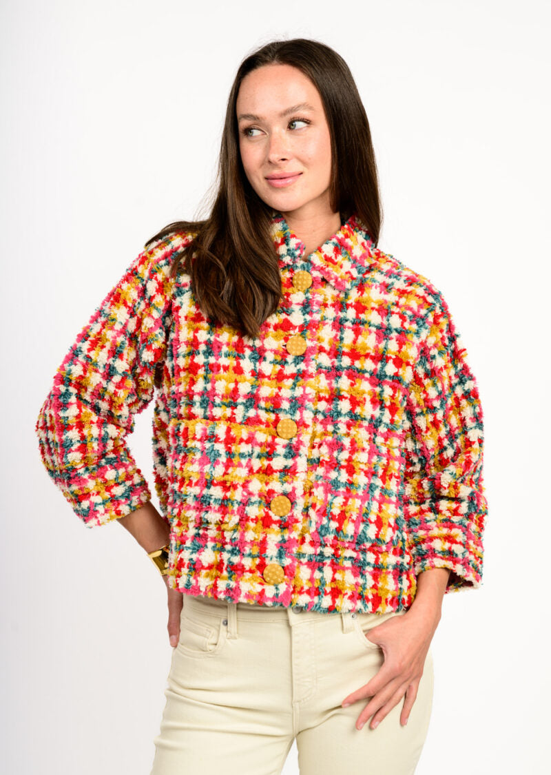 Ivy Jane Plaid Shag Jacket Multi Color 
