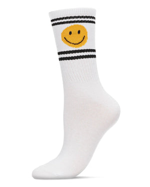 Smiley Face Double Stripe Crew Socks