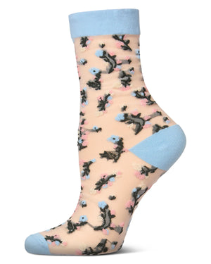 Flowing Floral Sheer Crew Socks