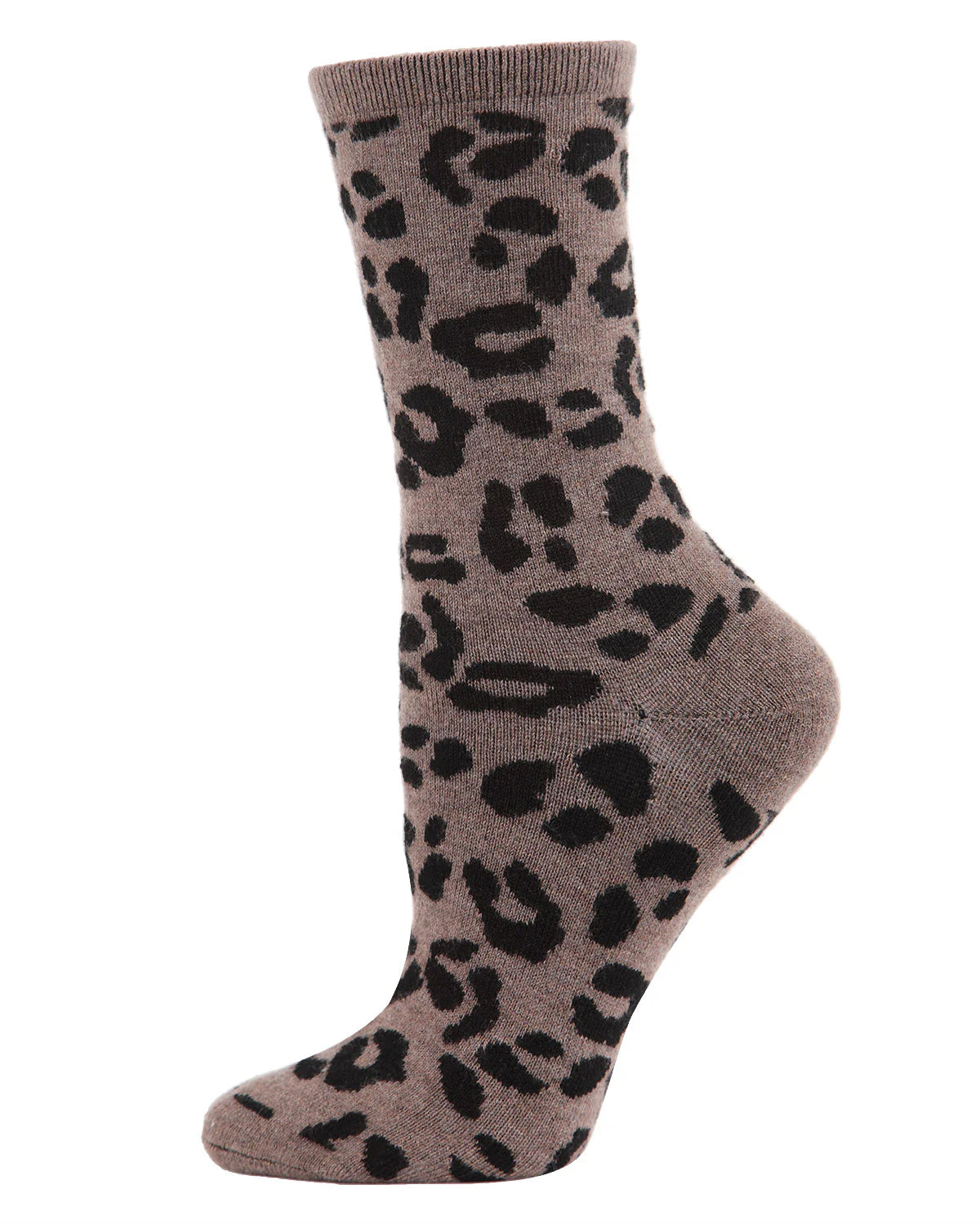 Leopard Print Cashmere Blend Crew Socks