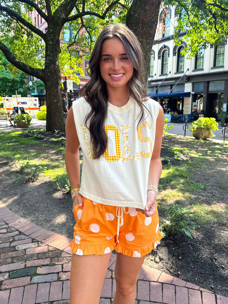 Orange Blossom Ruffle Hem Polka Dot Shorts