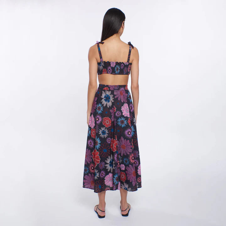 Peixoto Paula Print Midi Skirt in black botanical-back