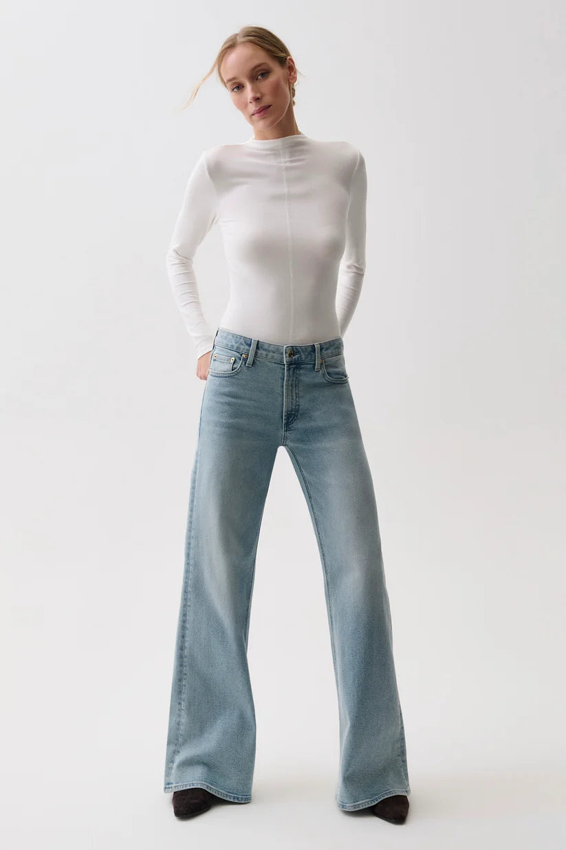 Pistola Vivian Mid Rise Wide Leg Jean: Sea Haze