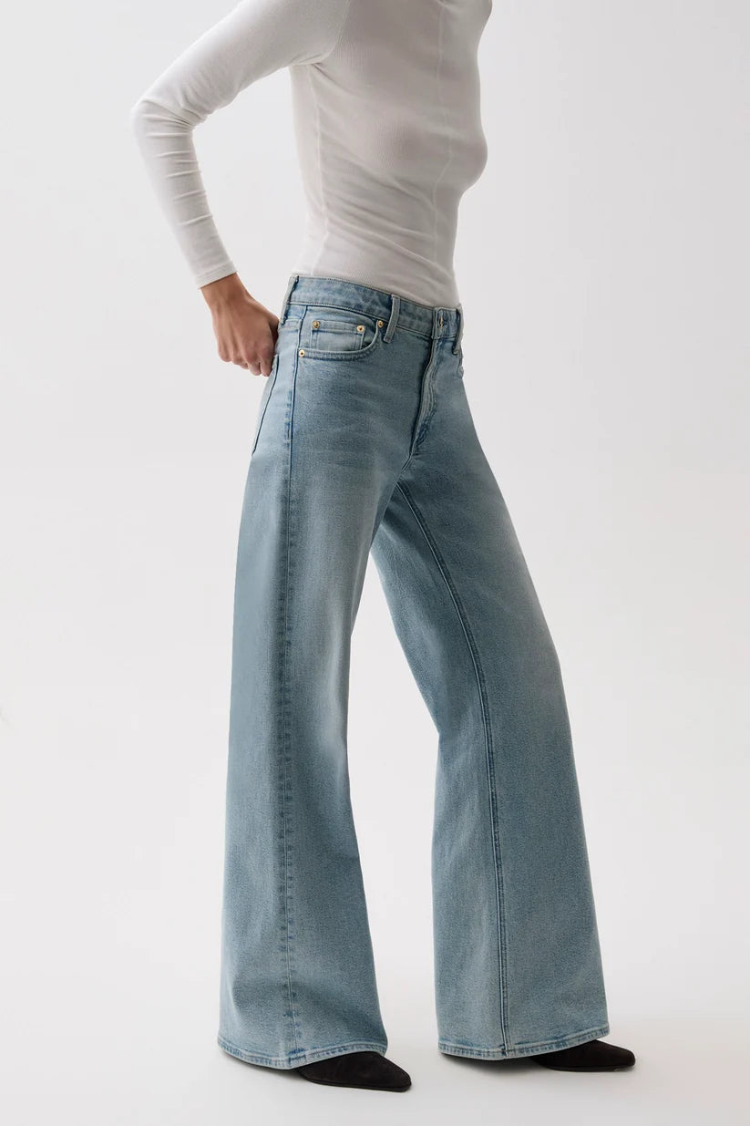 Pistola Vivian Mid Rise Wide Leg Jean: Sea Haze