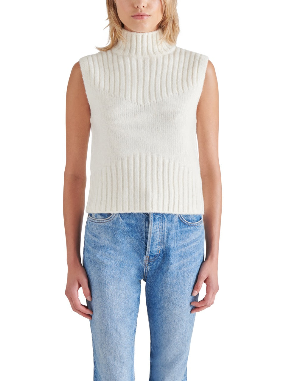 Steve Madden Serin Sleeveless Turtleneck Sweater in cream-front