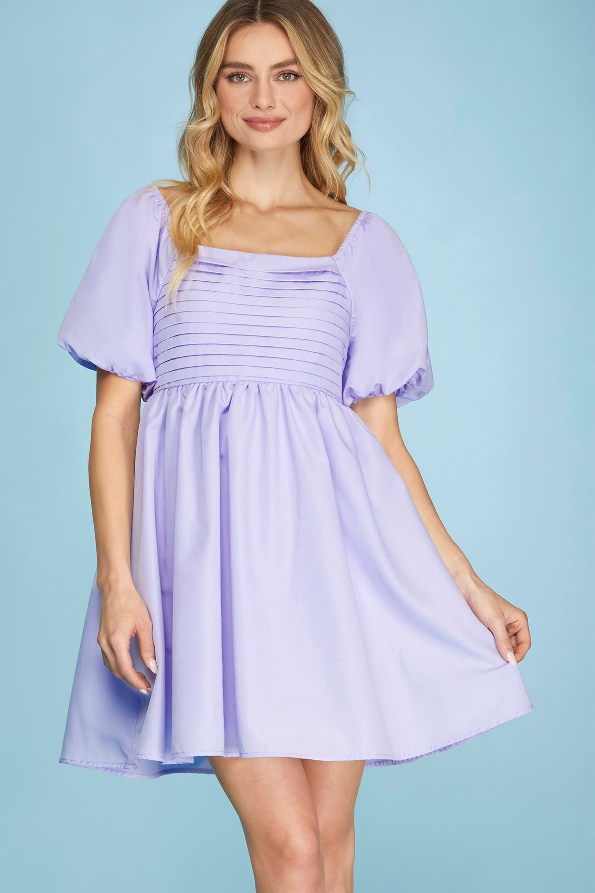 Bubble Sleeve Pleated Dress