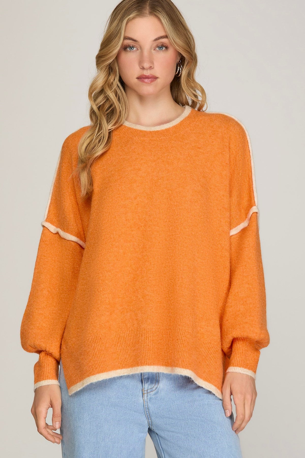 orange contrast design sweater-front