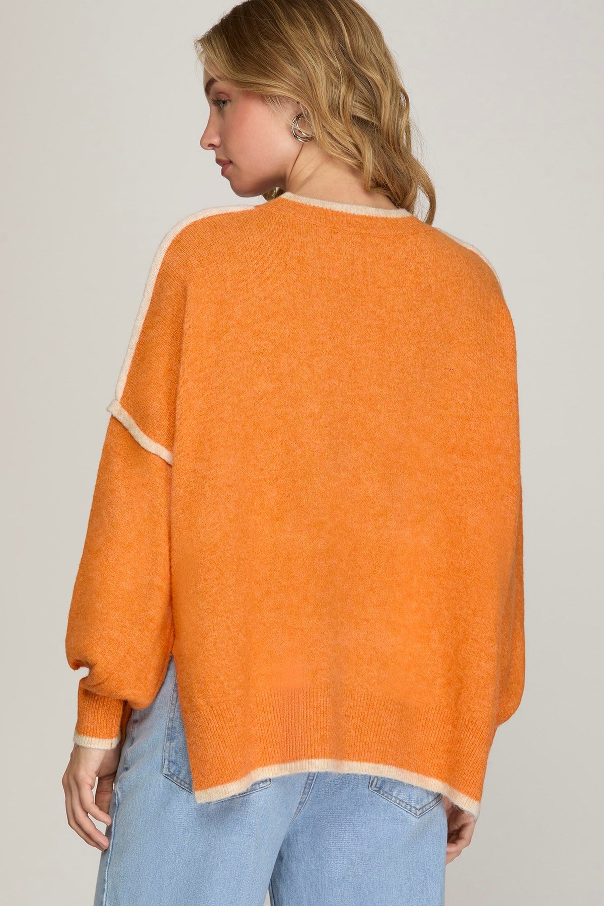 orange contrast design sweater-back