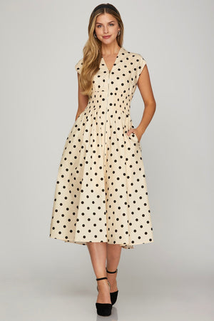 Polka Dot Smock Midi Dress