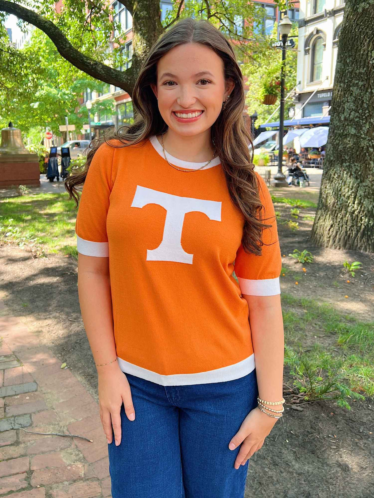 TENNESSEE short sleeve sweater orange white
