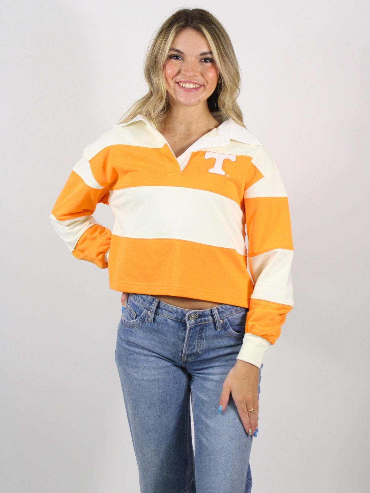 Tennessee Long Sleeve Rugby Top in orange and white