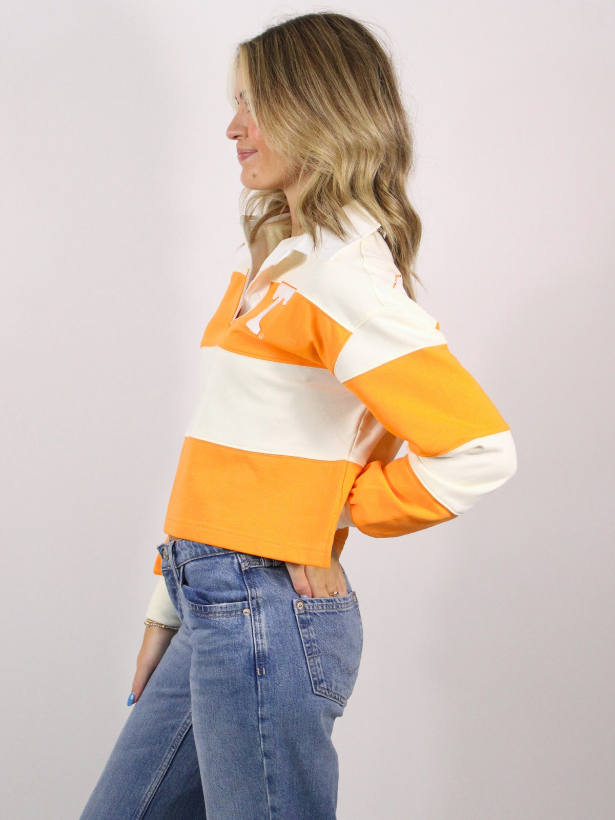 Tennessee Long Sleeve Rugby Top in orange and white