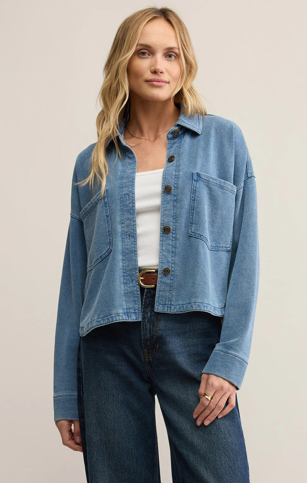 Z SUPPLY All Day Cropped Knit Denim Jacket