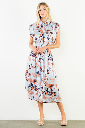 Floral Stripe Smocked Midi Dress