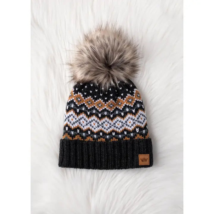 Patterned Knit Pom Hat